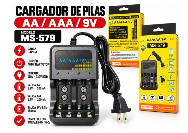 &ua CARGADOR DE PILAS AA / AAA / 9V A 220V MS-579 (579)